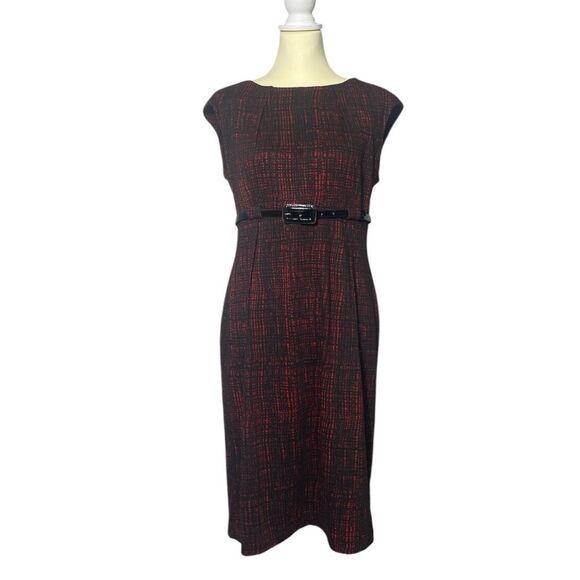 Calvin Klein Dresses & Skirts - Calvin Klein Red & Black Pleated Sleeveless Midi Sheath Dress Women's Size 12